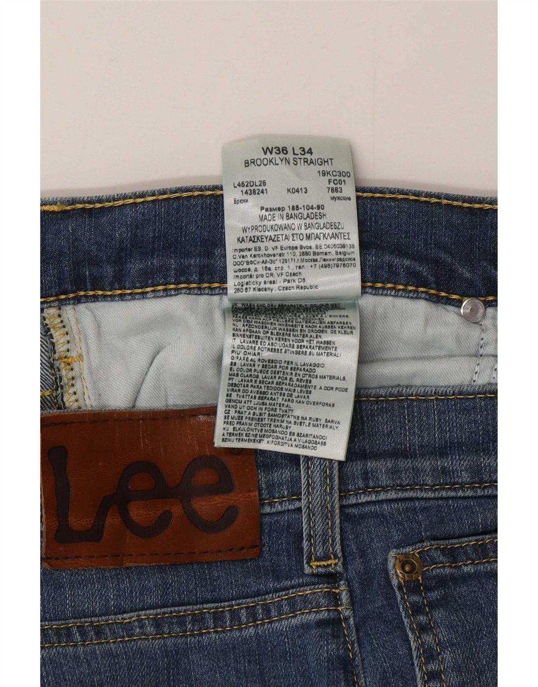 Lee Mens Brooklyn Straight Jeans W36 L32 Azul Algodão
