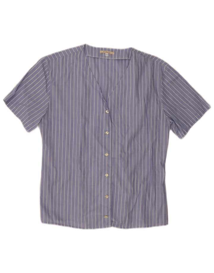 Camisa feminina de manga curta PAOLO PECORA UK 10 algodão listrado azul pequeno