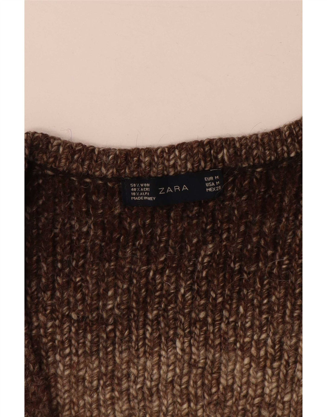 Suéter cardigã feminino Zara Reino Unido 14 lã marrom médio