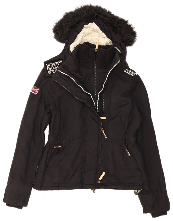 Jaqueta corta-vento com capuz feminina Superdry UK 16 grande poliéster preto