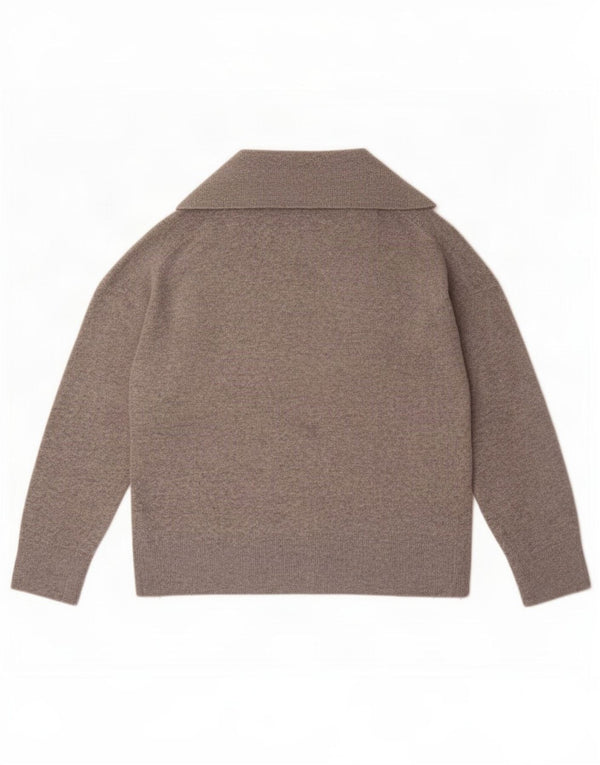Suéter feminino Massimo Dutti com gola polo oversized Reino Unido 12 cinza médio