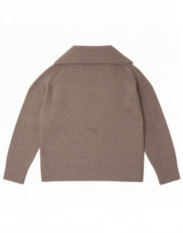 Suéter feminino Massimo Dutti com gola polo oversized Reino Unido 12 cinza médio