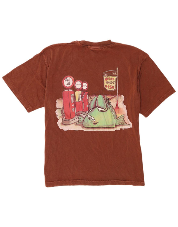 Camiseta gráfica masculina Weird Fish Top XL algodão marrom