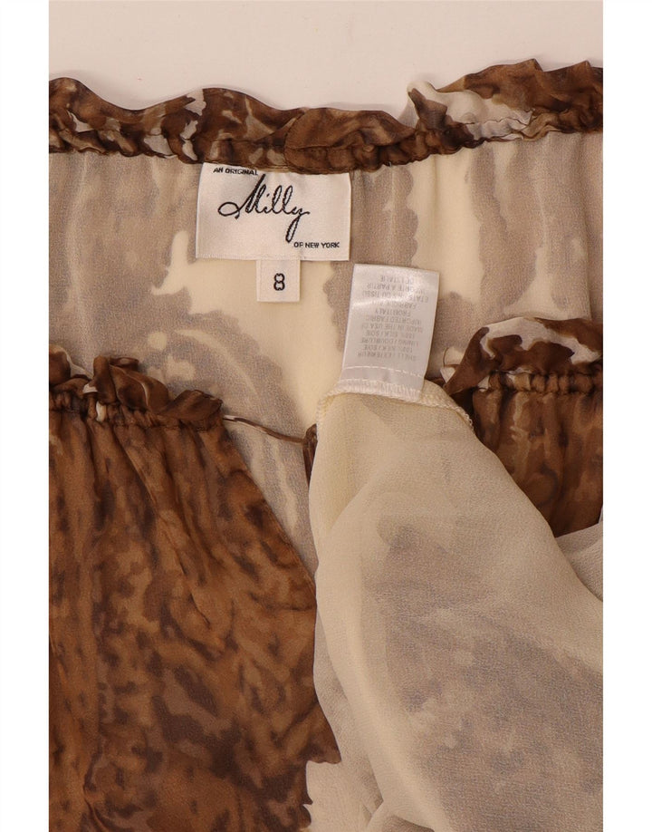 Top feminino Milly manga 3/4 fora do ombro EUA 8 seda paisley marrom médio