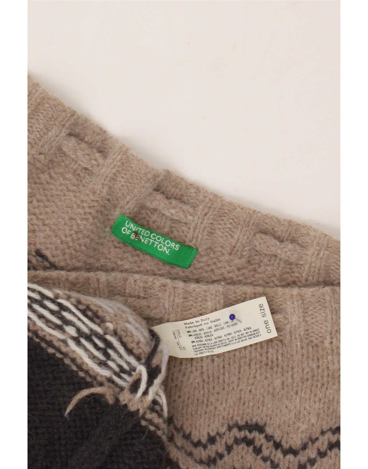 Benetton Saia midi feminina de malha tamanho único marrom geométrica lã étnica
