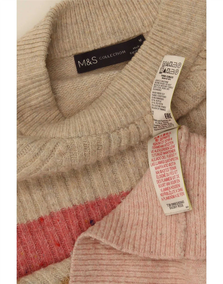 Suéter feminino Marks & Spencer com gola redonda UK 16 listrado rosa médio