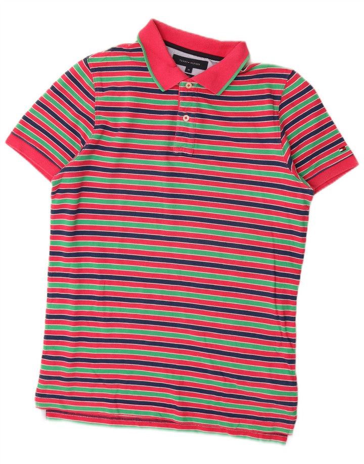 Camisa polo masculina Tommy Hilfiger Slim Fit média de algodão listrado multicolorido