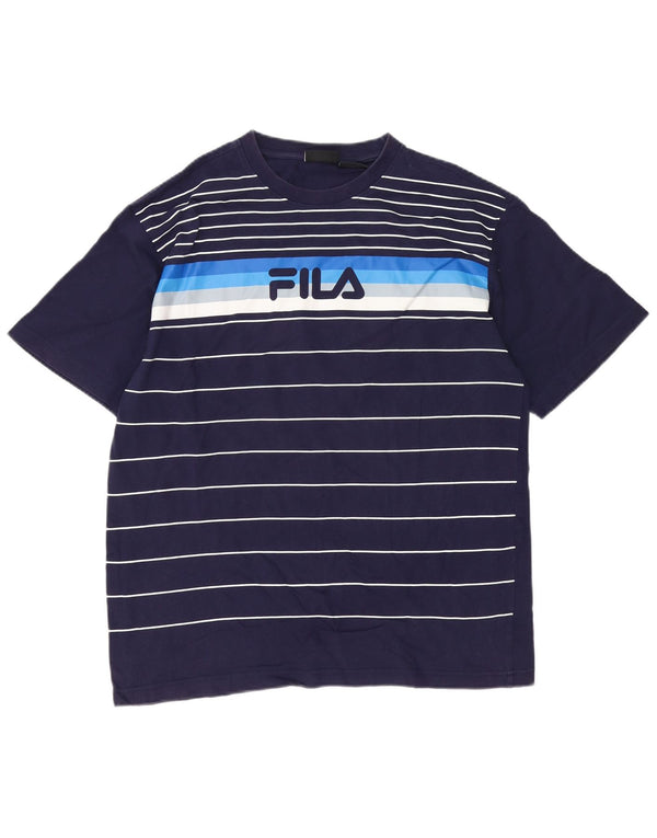 Fila Mens Graphic T-Shirt Top Grande Algodão Listrado Azul Marinho