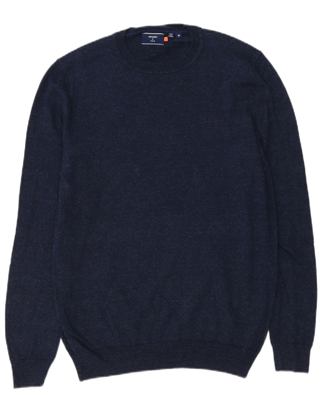 Suéter masculino SUPERDRY com gola redonda, algodão manchado azul marinho médio
