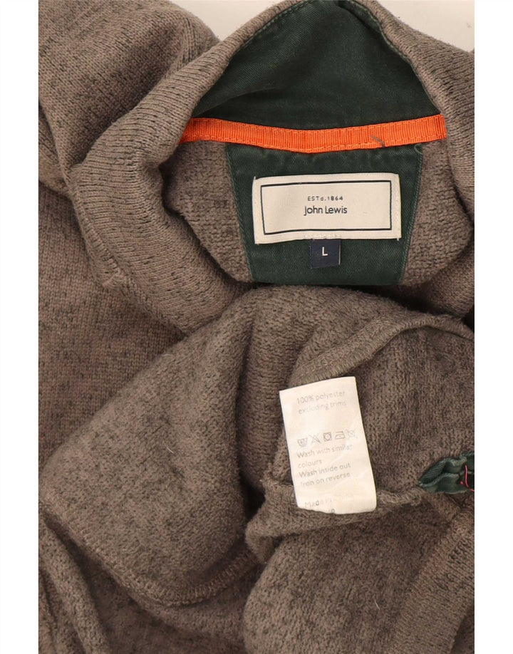 Suéter masculino John Lewis com gola com botão, grande poliéster manchado cinza