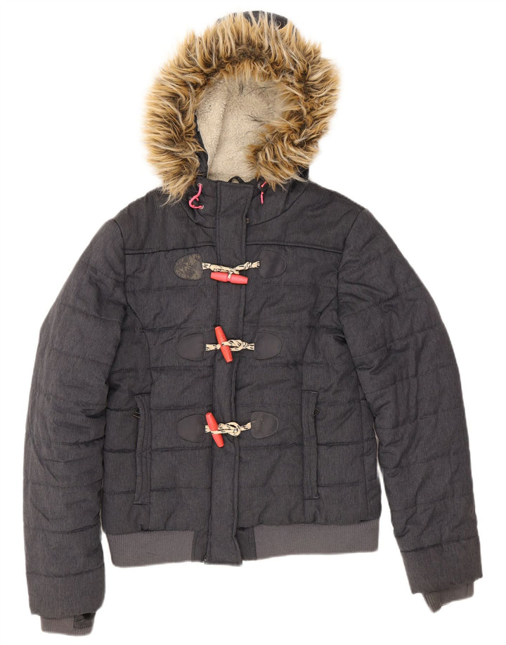 Jaqueta acolchoada com capuz feminina Superdry UK 12 poliéster azul marinho médio