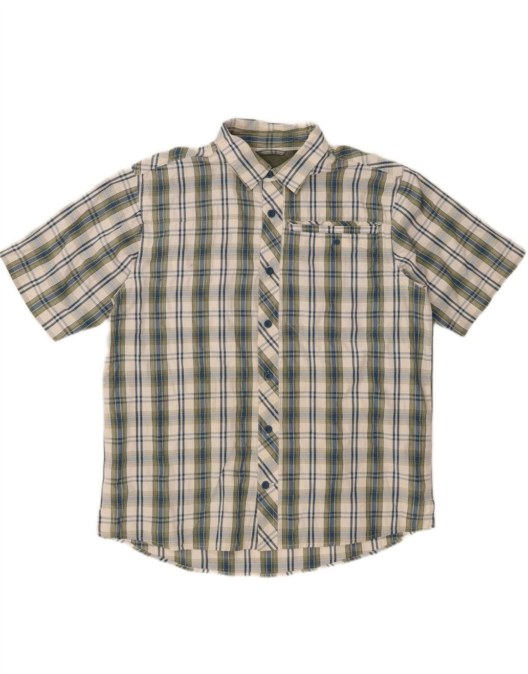 EDDIE BAUER Camisa masculina de manga curta, poliéster xadrez médio cáqui