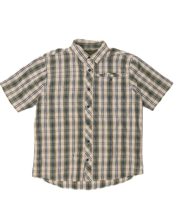 EDDIE BAUER Camisa masculina de manga curta, poliéster xadrez médio cáqui