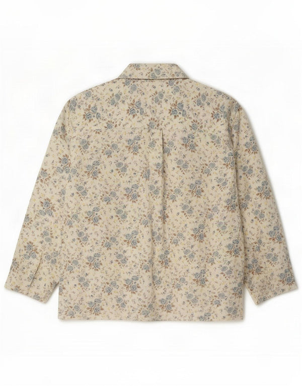 Camisa feminina vintage de flanela UK 18 XL poliéster floral branco