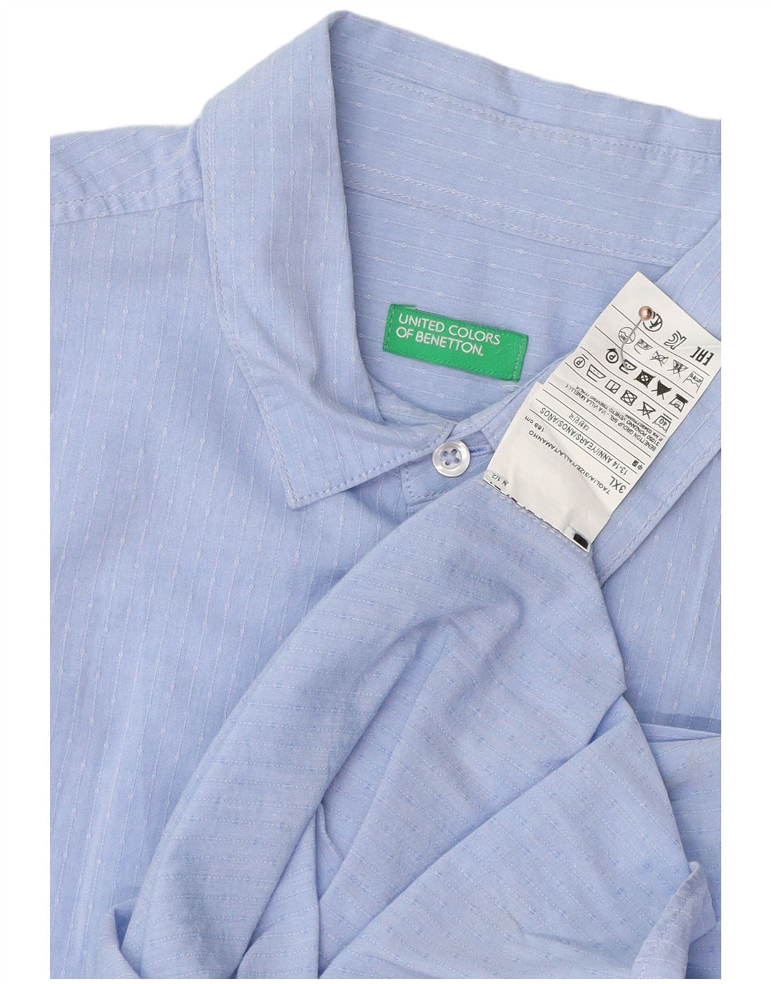 Camisa masculina BENETTON 13-14 anos 3XL algodão listrado azul