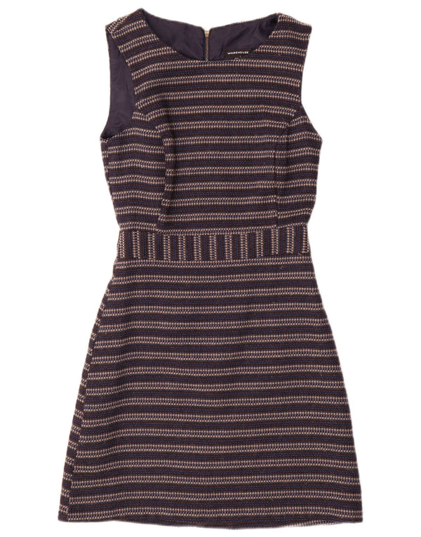 Vestido feminino Warehouse sem mangas evasê UK 6 XS azul marinho listrado