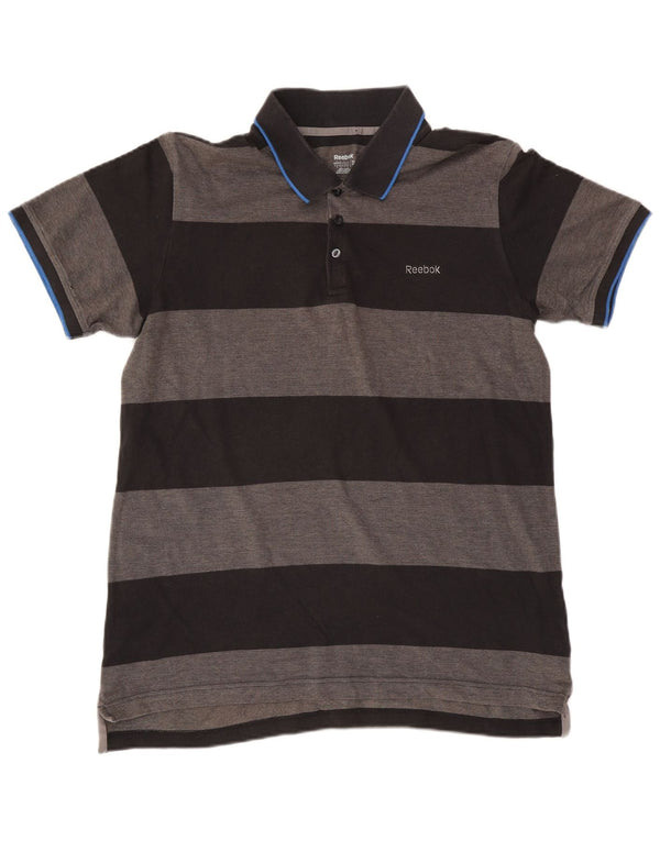 Camisa polo masculina Reebok Rugby grande algodão listrado cinza