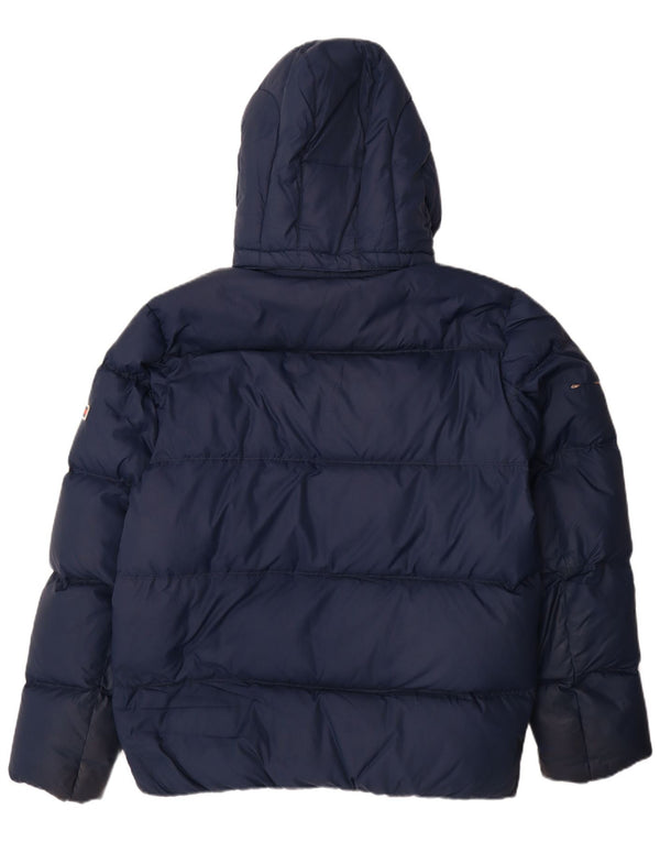 Jaqueta masculina acolchoada com capuz Tommy Hilfiger Reino Unido 42 XL azul marinho poliéster