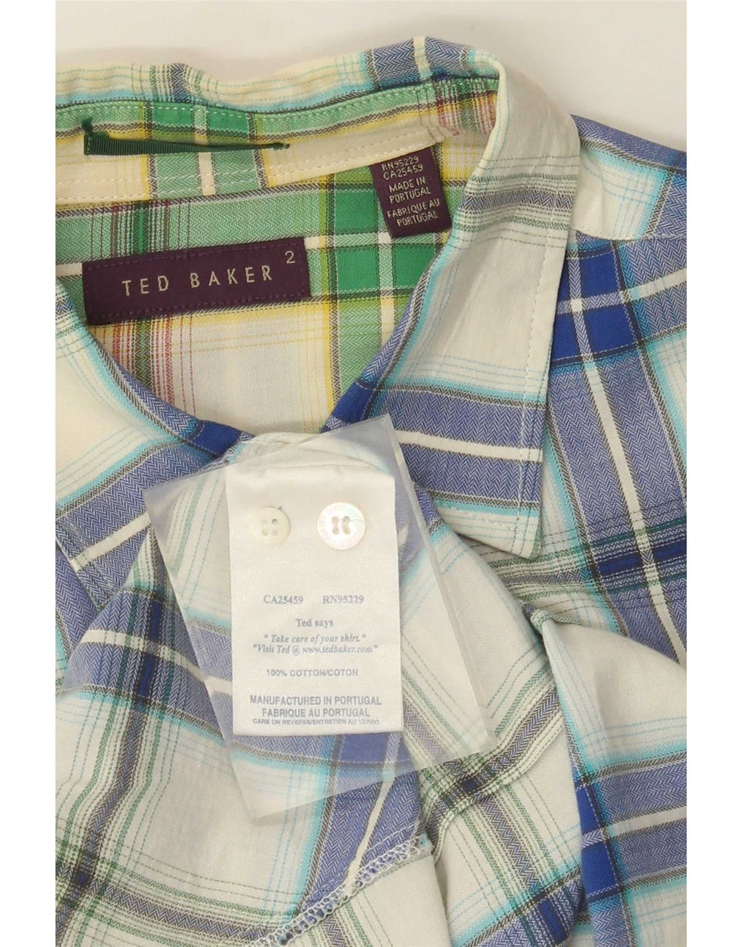 Camisa masculina de flanela Ted Baker tamanho 2 pequeno algodão xadrez azul