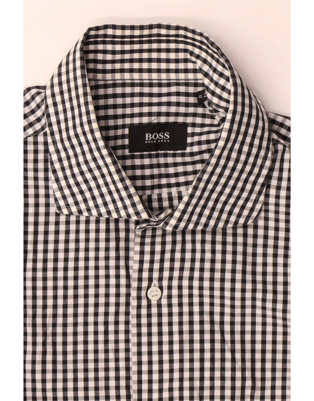 Camisa masculina Hugo Boss tamanho 43 17 XL preto algodão guingão
