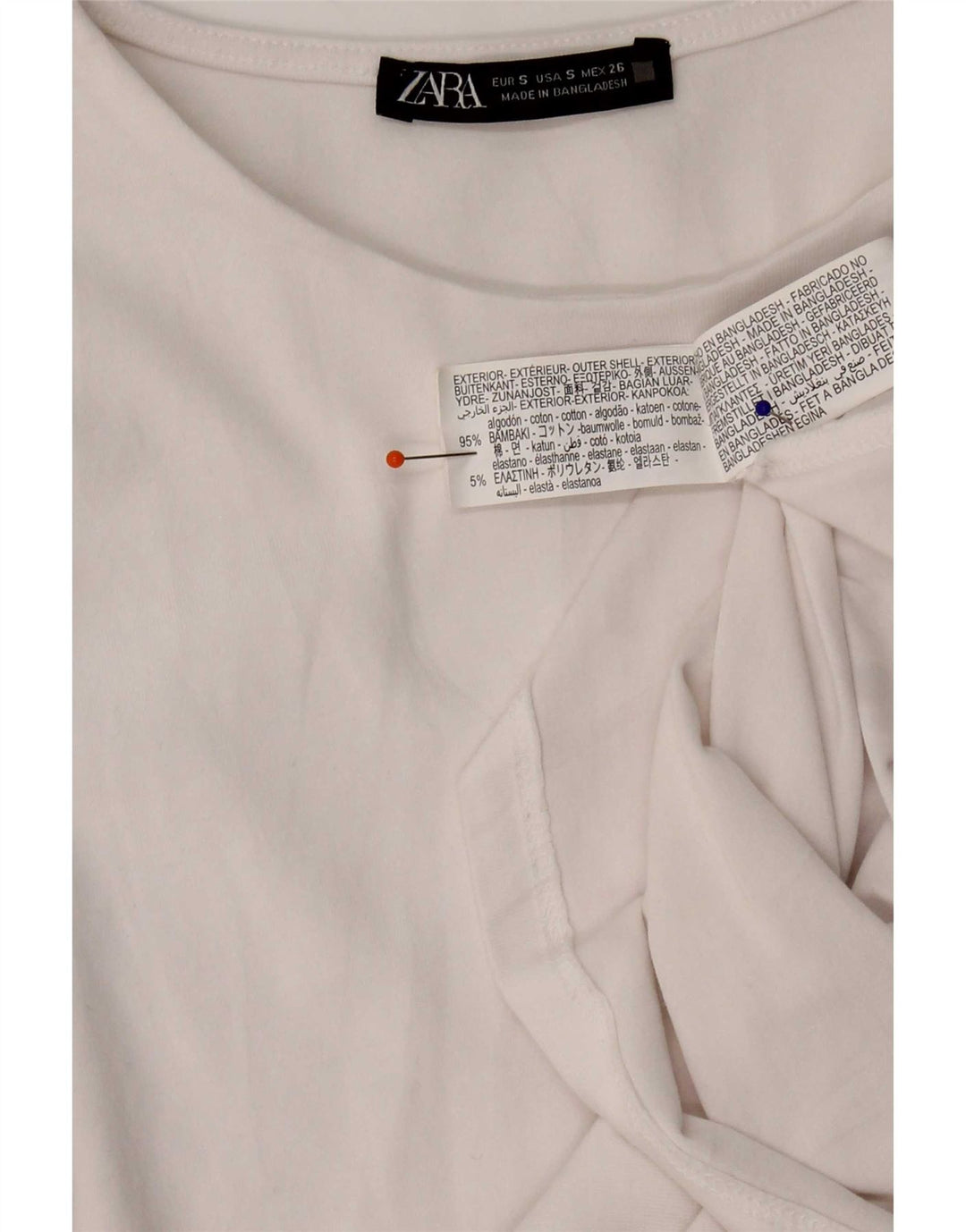 Top feminino Zara manga comprida UK 8 pequeno algodão branco