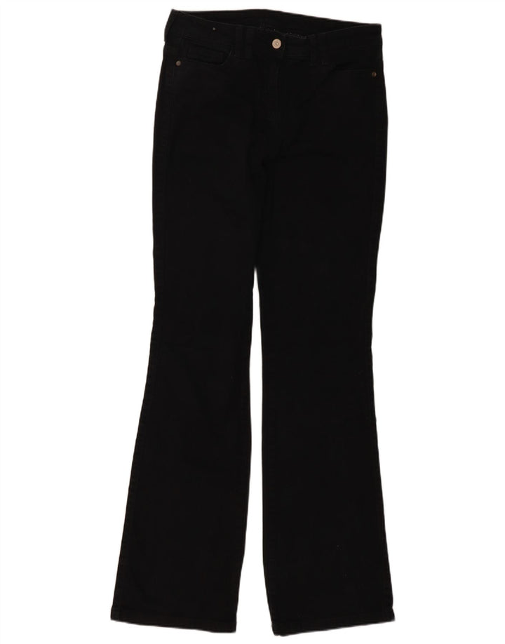 Calça jeans feminina Marks & Spencer longa bootcut Reino Unido 10 pequena W28 L33 algodão preto