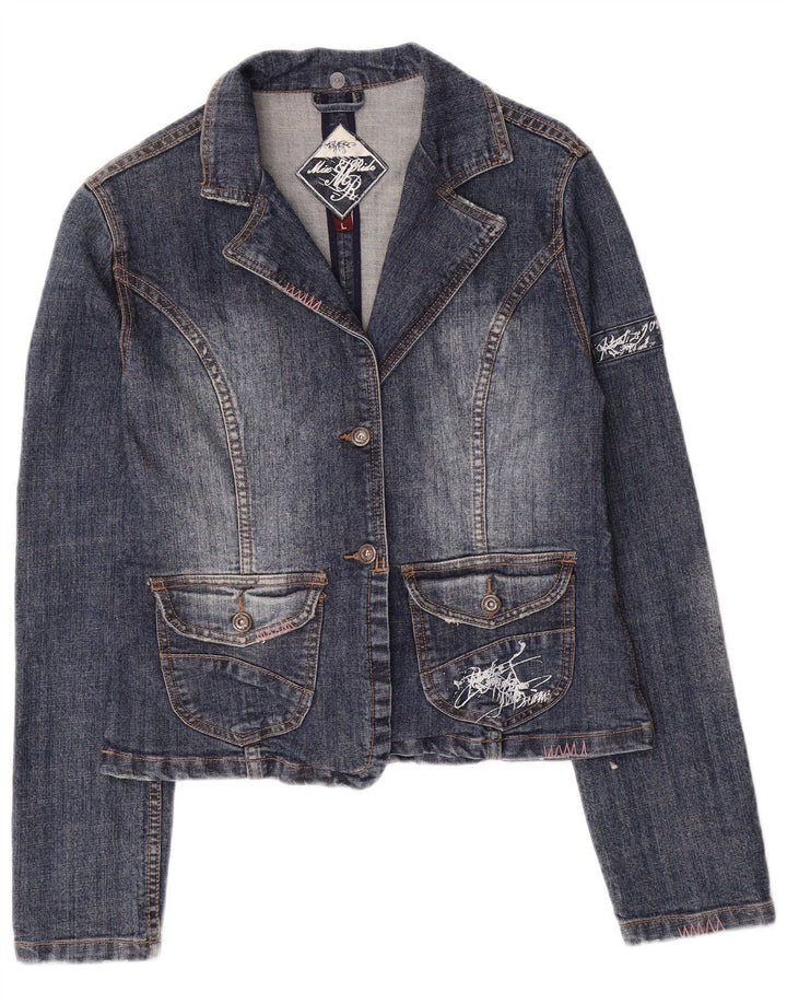 Jaqueta jeans feminina vintage Reino Unido 14 grande algodão azul