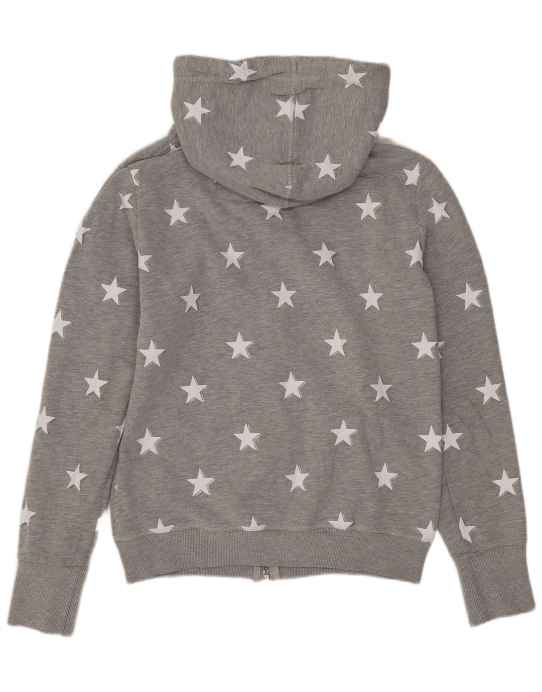 Suéter feminino SUPERDRY com capuz e zíper com padrão abstrato Reino Unido 12 cinza médio