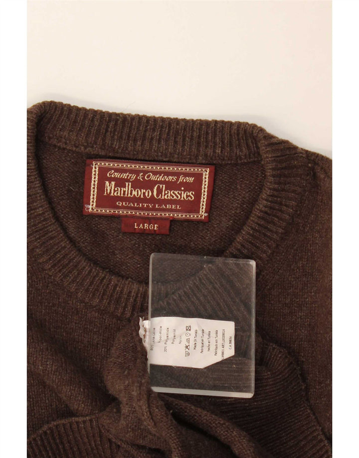 Suéter masculino Marlboro Classics com gola redonda, grande lã marrom