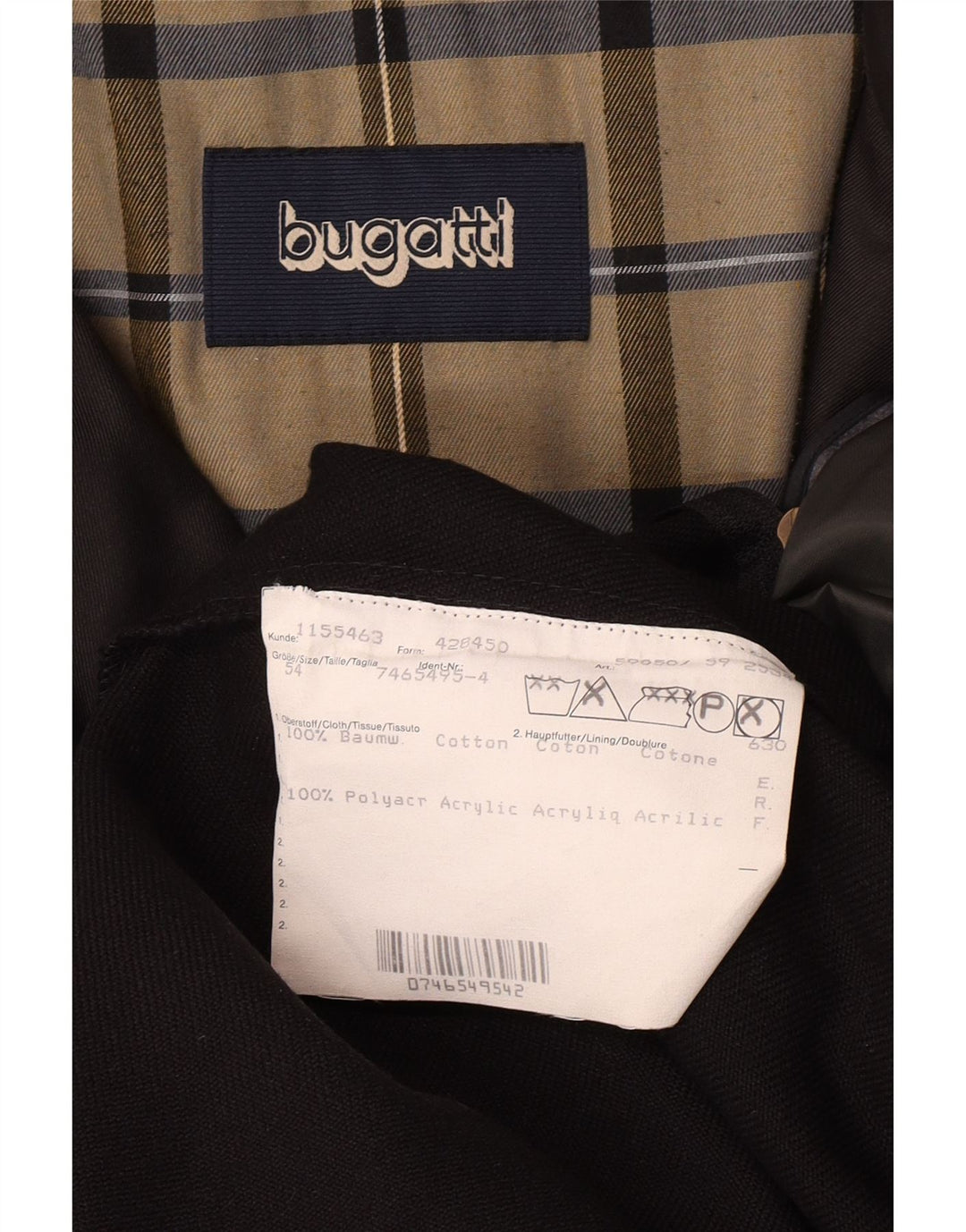 Sobretudo masculino Bugatti IT 54 2XL algodão preto