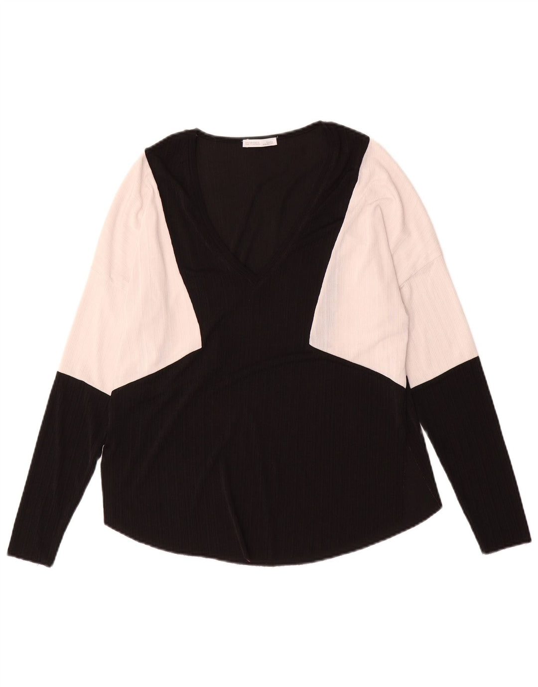 Top feminino Zara de manga comprida UK 10 pequeno bloco colorido preto