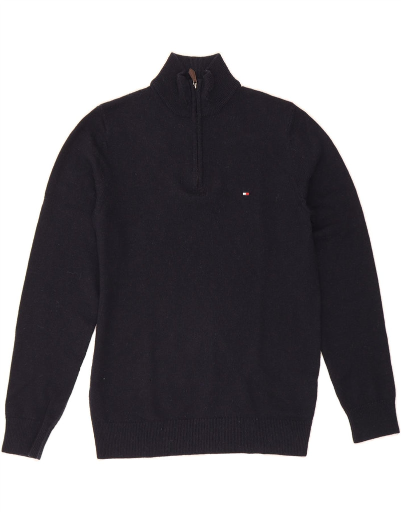 TOMMY HILFIGER Mens Zip Neck Jumper Sweater Small Navy Blue Wool Vintage Tommy Hilfiger and Second-Hand Tommy Hilfiger from Messina Hembry 