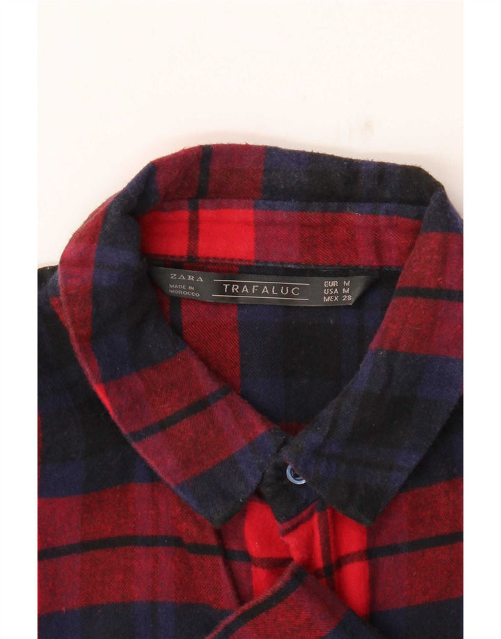 Camisa de flanela feminina Zara UK 14 xadrez vermelho médio