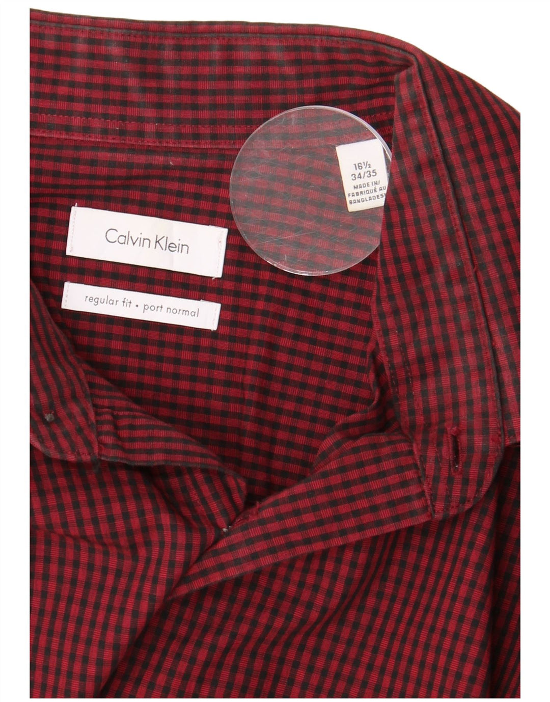 CALVIN KLEIN Camisa masculina de ajuste regular tamanho 16 1/2 grande algodão vermelho guingão