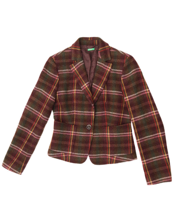 Jaqueta blazer feminina Benetton com 1 botão IT 44 xadrez médio multicolorido