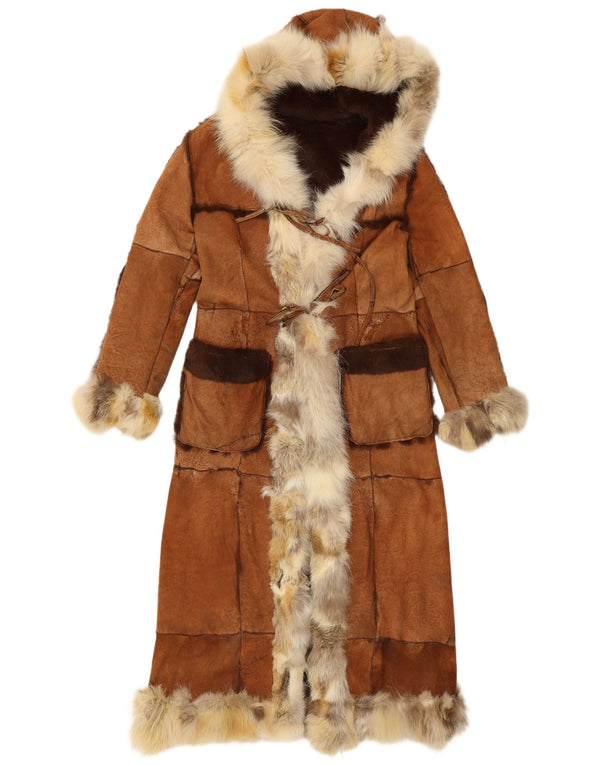 Casaco de pele reversível com capuz feminino Twin-Set UK 10 pequeno marrom