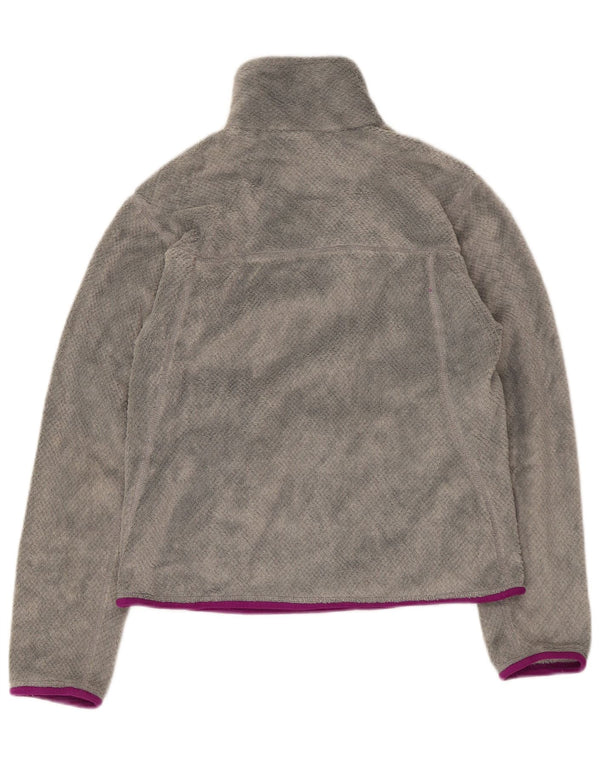 Suéter de lã feminino Patagonia com zíper e gola UK 10 pequeno poliéster cinza