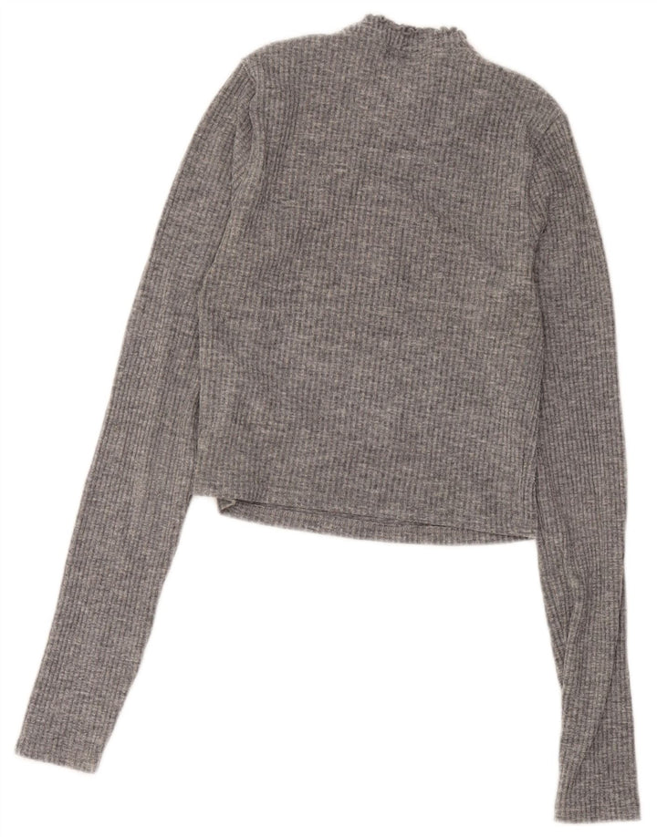 Topshop feminino com zíper e decote em poliéster UK 10 pequeno cinza manchado