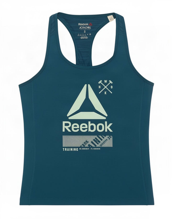 Colete feminino Reebok UK 8/10 pequeno poliéster manchado azul