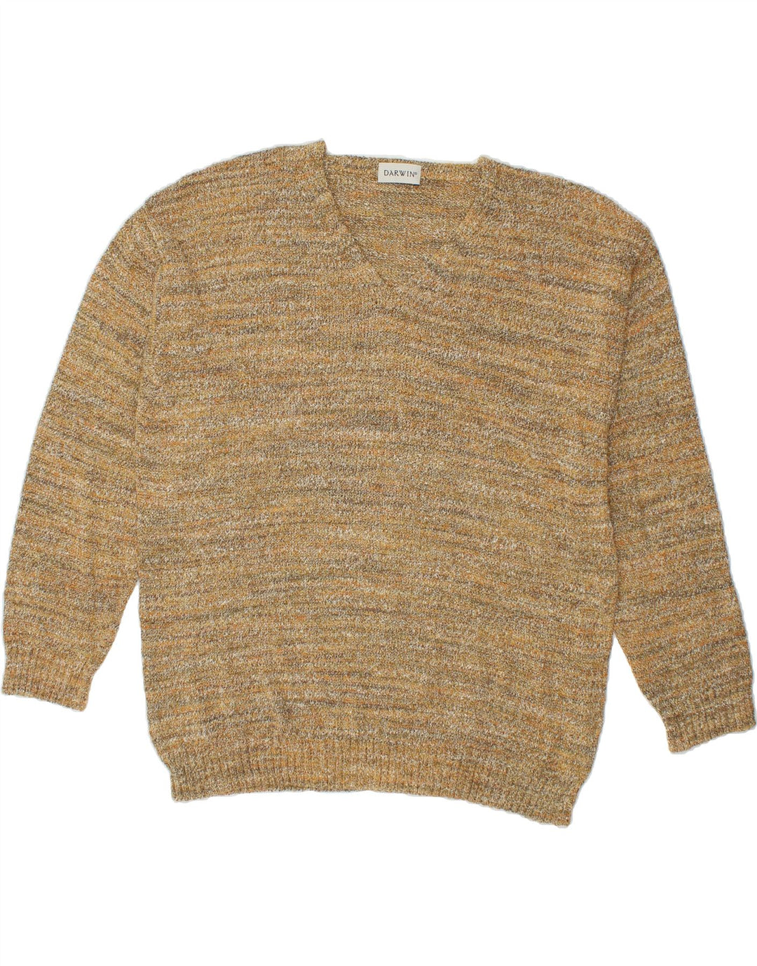 DARWIN Mens V-Neck Jumper Sweater XL Beige Flecked Cotton Vintage Darwin and Second-Hand Darwin from Messina Hembry 