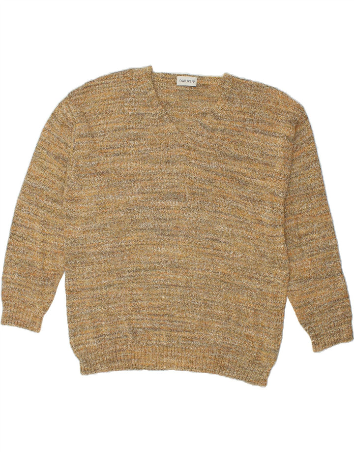 DARWIN Mens V-Neck Jumper Sweater XL Beige Flecked Cotton Vintage Darwin and Second-Hand Darwin from Messina Hembry 