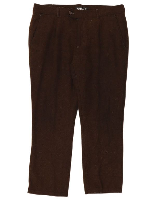 Calça masculina de terno reto Farah W34 L26 lã marrom