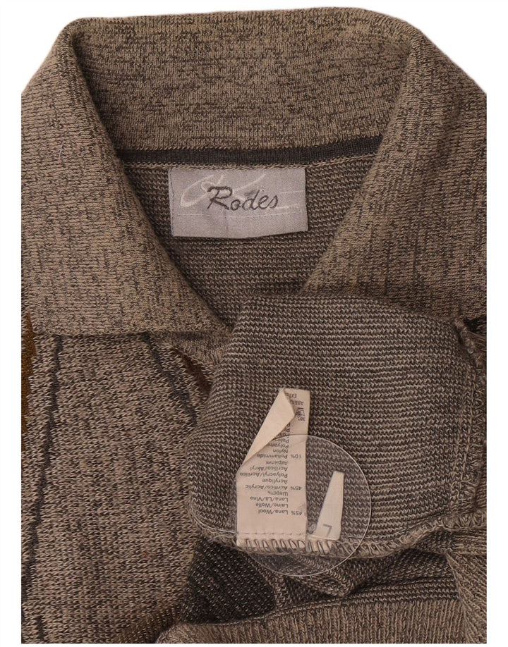Suéter masculino Rodes com gola polo grande cinza Argyle/lã diamante