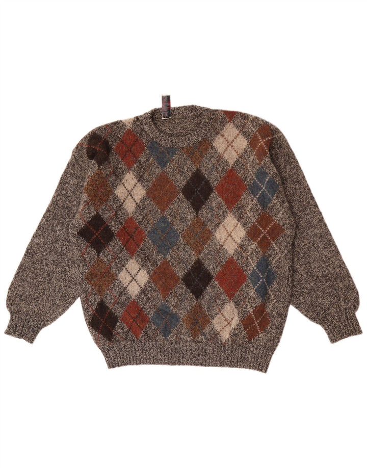 Suéter masculino Donny & Max com gola redonda, grande cinza argyle/lã diamante