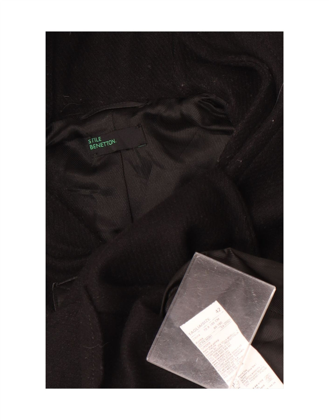 Casaco Duffle feminino com capuz Benetton IT 42 lã preta média