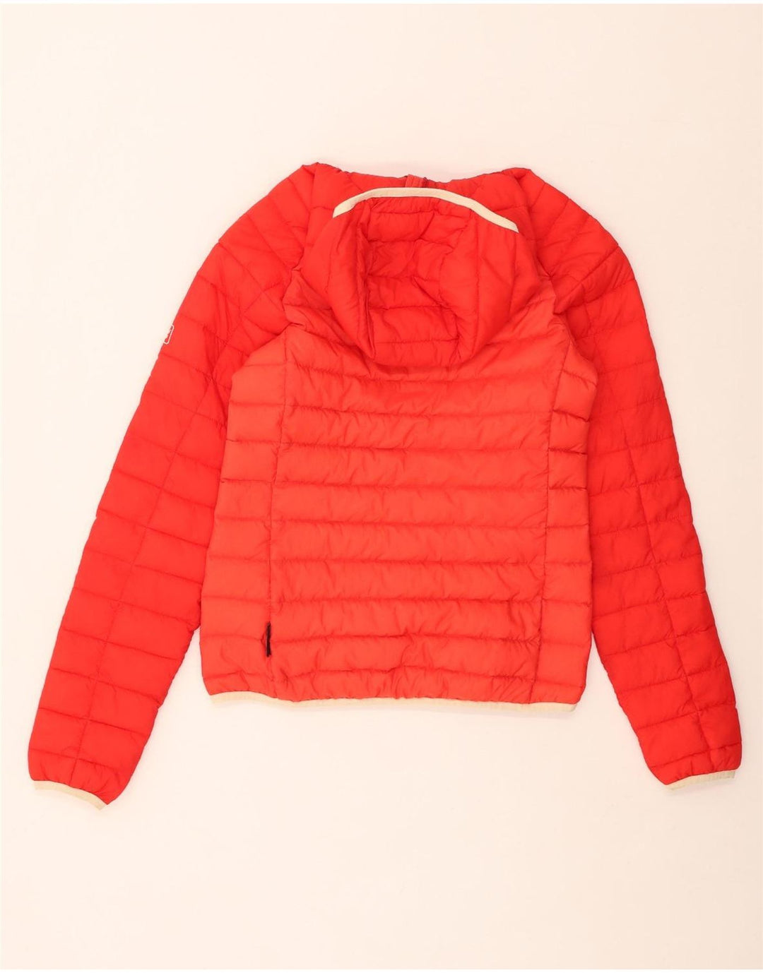 Jaqueta feminina acolchoada com capuz Jack Wolfskin Reino Unido 6 XS vermelho colorblock poliamida