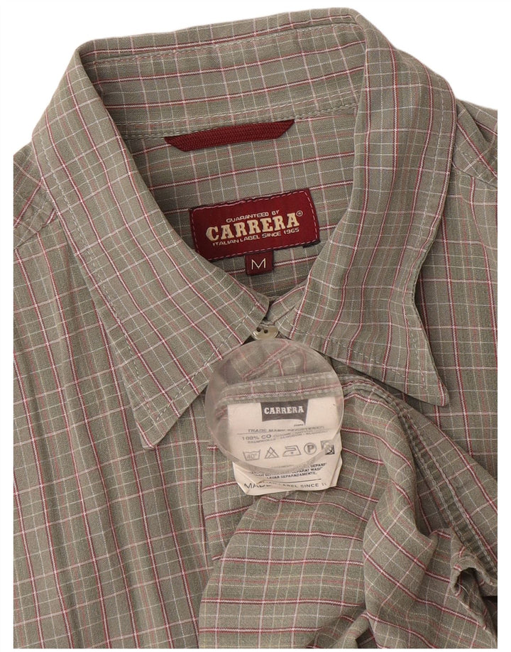 Camisa masculina Carrera de manga curta cinza médio algodão xadrez