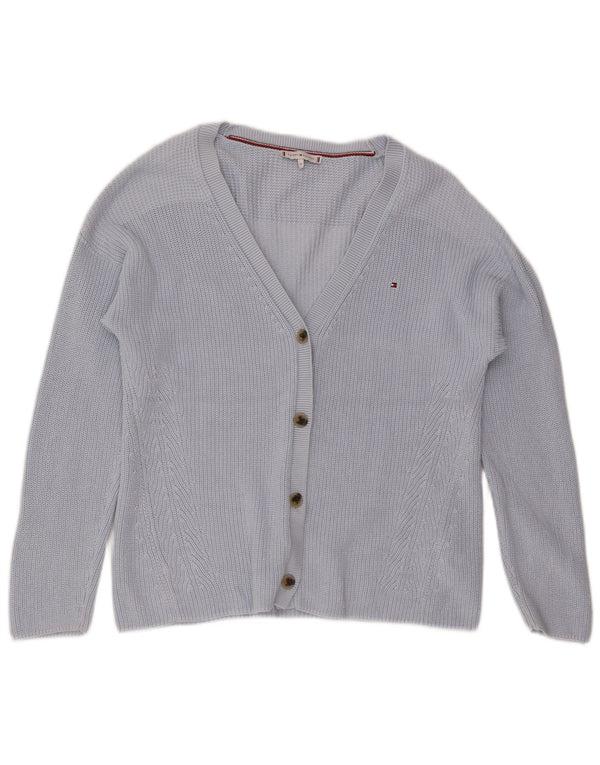 Suéter cardigã feminino Tommy Hilfiger Reino Unido 14 algodão azul médio