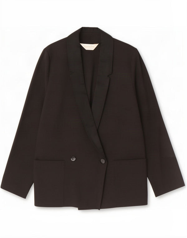 Jaqueta blazer feminina vintage com peito duplo UE 36 poliéster preto pequeno