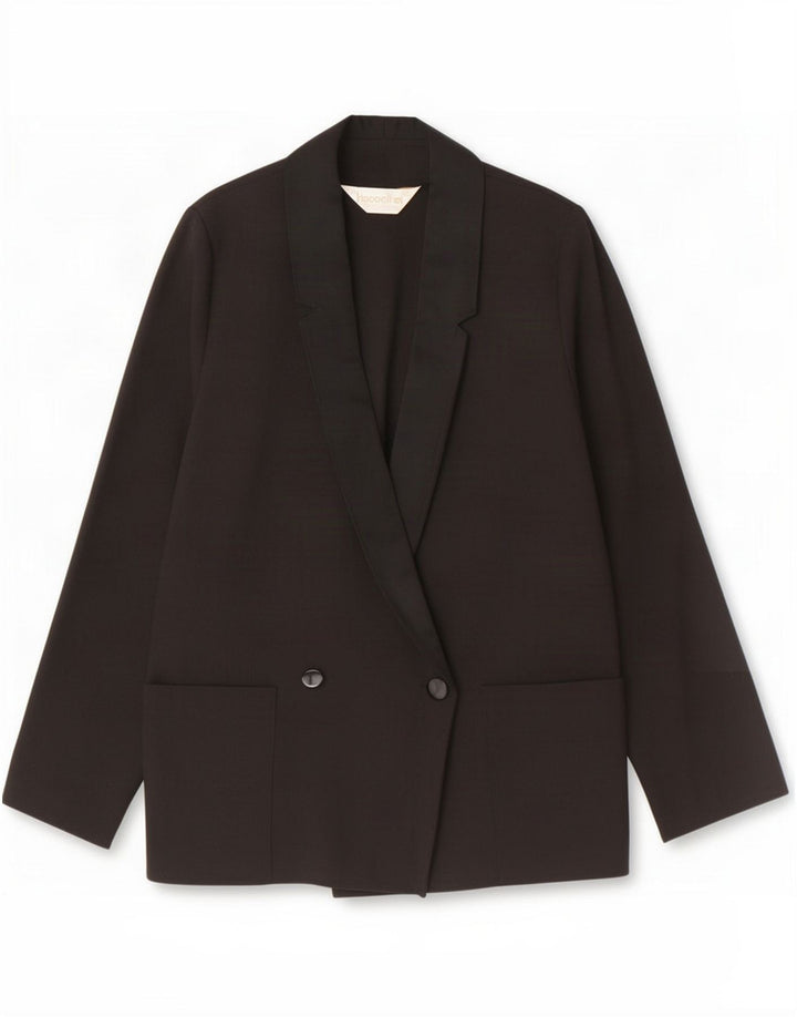 Jaqueta blazer feminina vintage com peito duplo UE 36 poliéster preto pequeno
